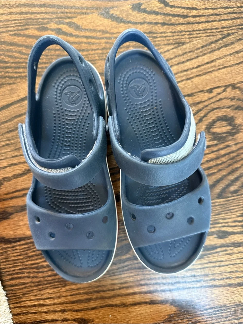 CROCS Kids Navy bayaband Sandal with Red and White Trim